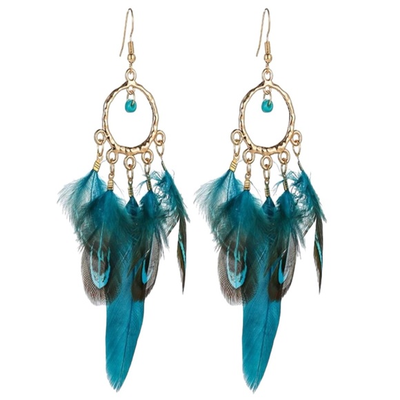 Bohemian Gypsy Feather Dreamcatcher Beaded Charm Drop Statement Earrings - Picture 2 of 8
